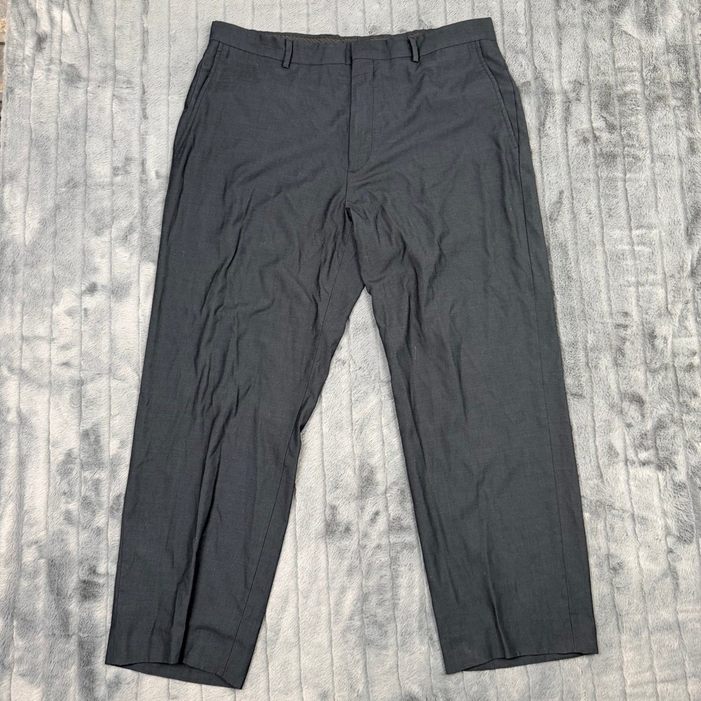 Kenneth Cole Reaction Mens Dress Pants 38x32 Charcoal Gray Wool Blend Flat Front